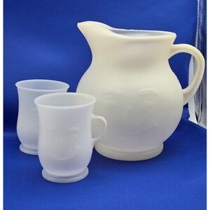 Vintage 80s/90s Kool Aid Man 2 Quart Plastic Pitcher w/ 2 Cups 1980s Nostalgia